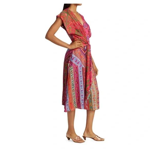 Farm Rio Colorful Bandana Tie Waist Midi dress size L - Picture 4 of 11